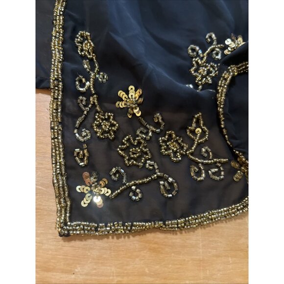 Vintage Gold Beaded Sheer Mesh Long Sleeve Open Front Jacket Blazer Black Sz M/L - Picture 6 of 7